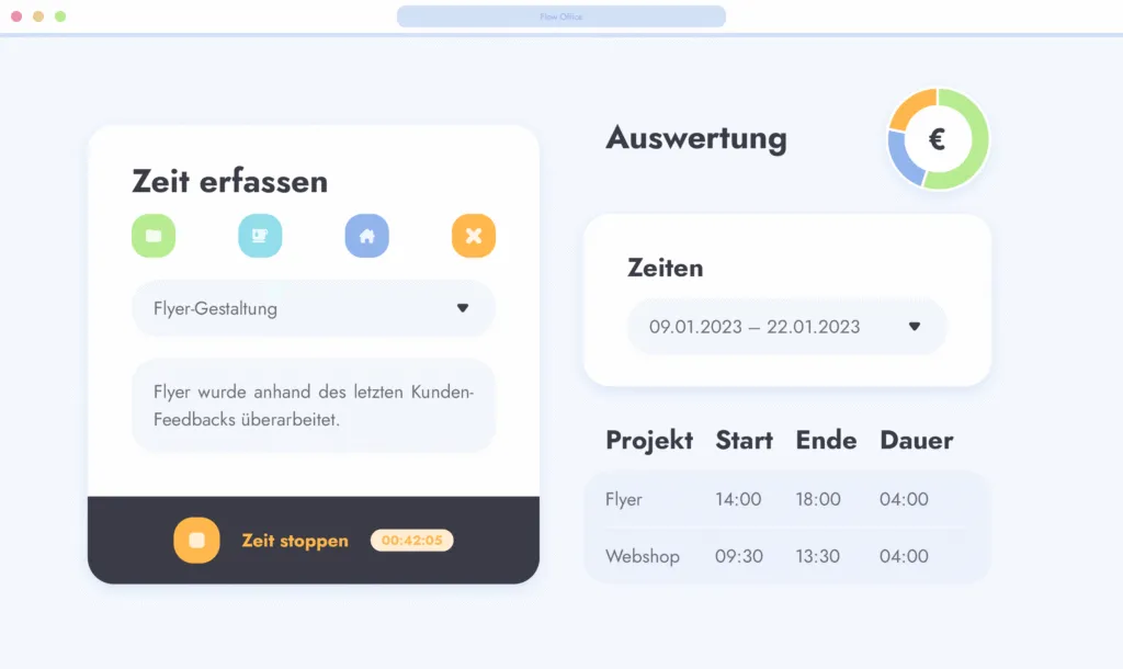 Flow Office: Zeit erfassen und Auswertung